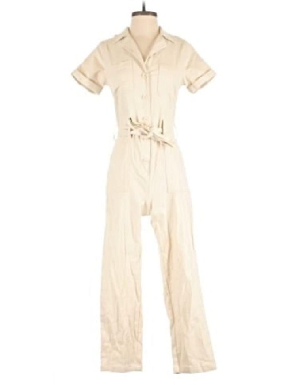 Hayes Cream Utility Short-Sleeve Jumpsuit with Tie Waist